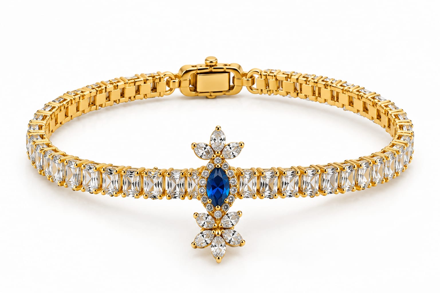 Sapphire Floral Cluster Tennis Bangle Thumbnail 2