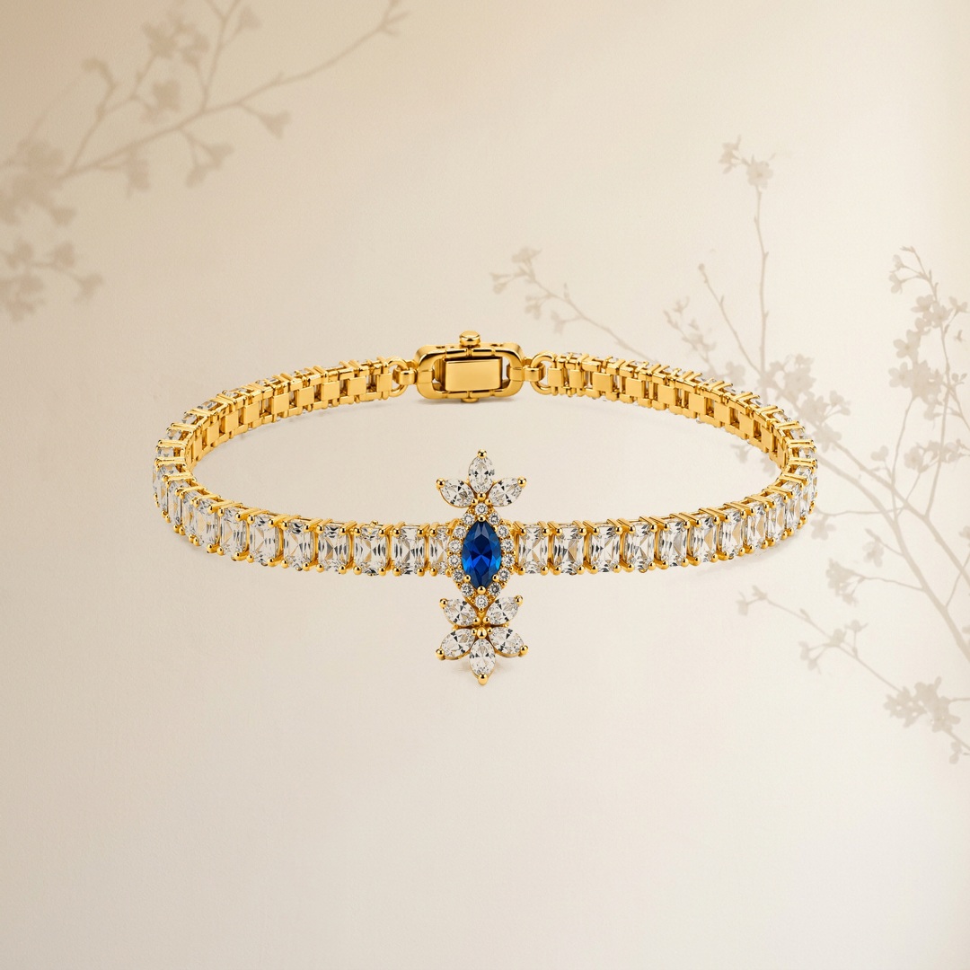 Sapphire Floral Cluster Tennis Bangle