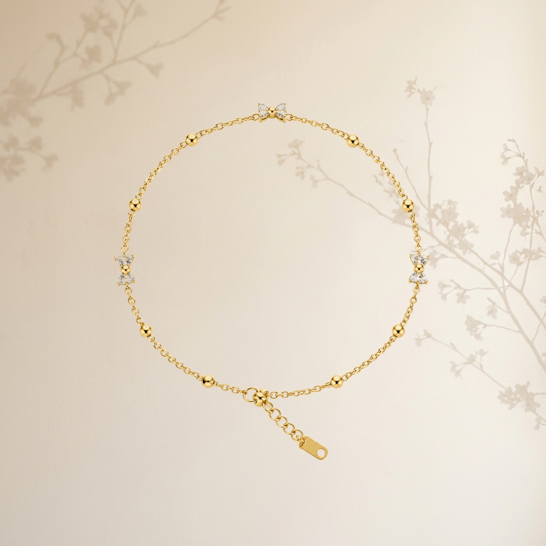 Golden Bead & Crystal Butterfly Bracelet