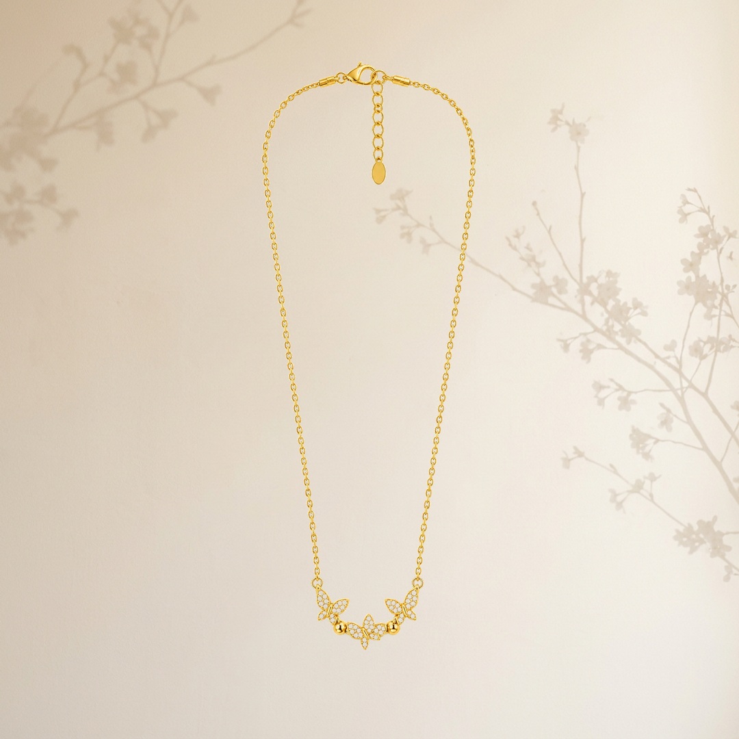 Pavé Crystal Butterfly Trio Necklace